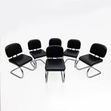 Six of Leatherette and Metal Chromed Cantilever Dining Chairs