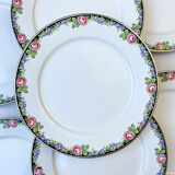 7 opaque porcelain dinner plates Digoin floral pattern 3984