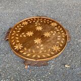 Vintage round art deco breakfast tray in solid wood 1950
