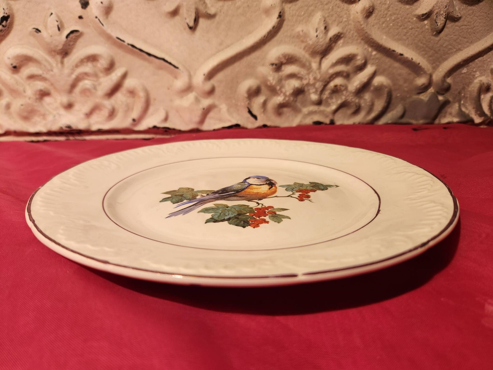 6 assiettes dessert Digoin Sarreguemines décor oiseau en couleur