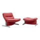 Armchair and pouf in red leather, Vitelli and Ammannati, for Brunati 70/80