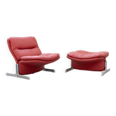 Fauteuil et pouf en cuir rouge, Vitelli et Ammannati, pour Brunati 70/80