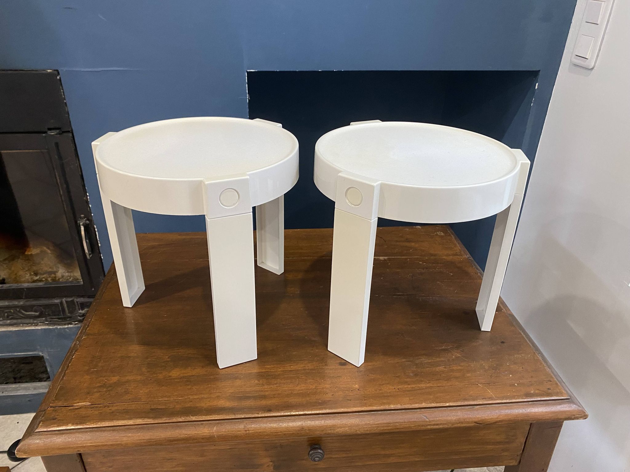 Paire de tables basse appoint chevet gigogne ronde Marc Held pour Prisunic