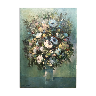 Oil on canvas entitled "Le Bouquet Bleu" and signed Marcel Depré (1919 - 1990)