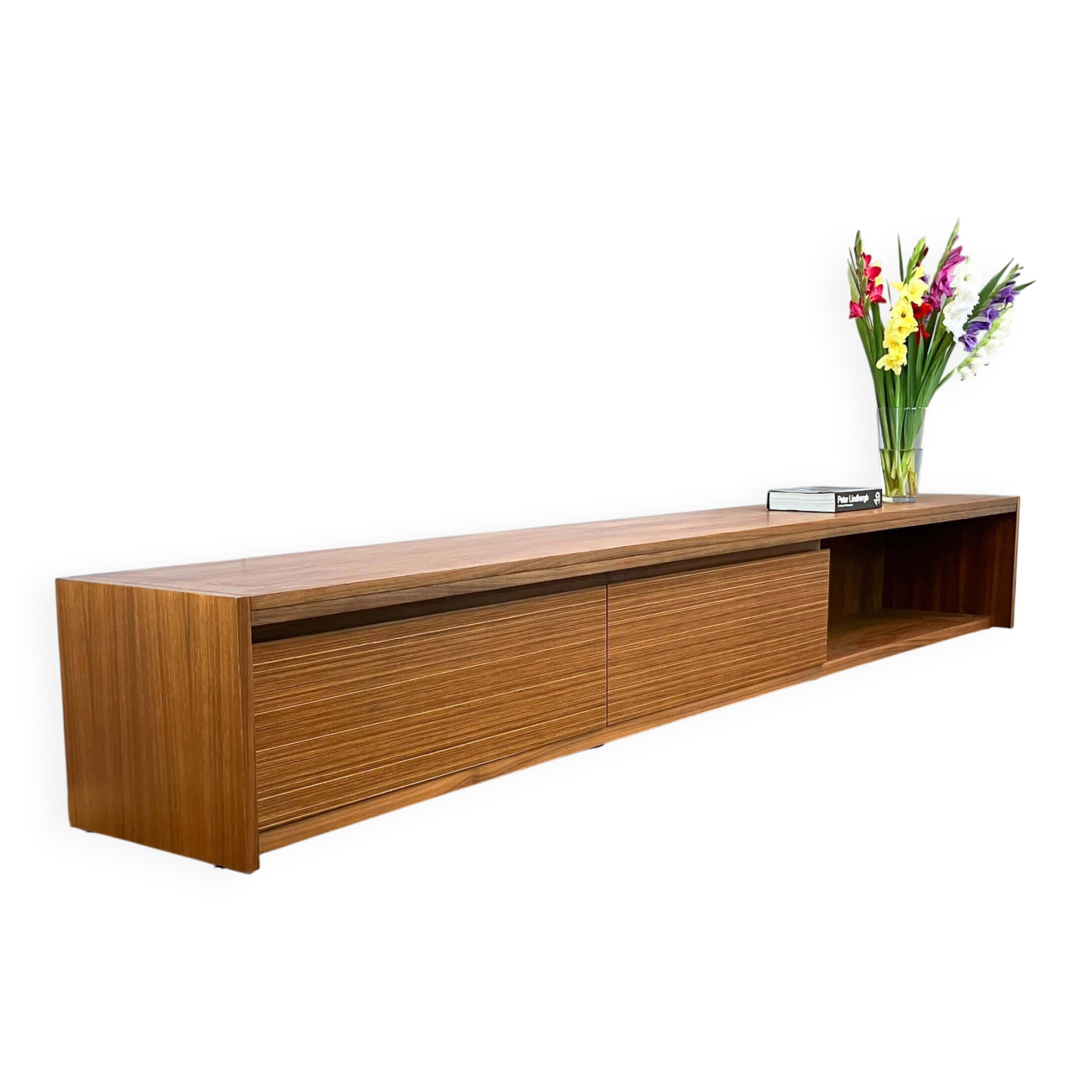 Minimalist XL lowboard, walnut and zebrano, 1960s