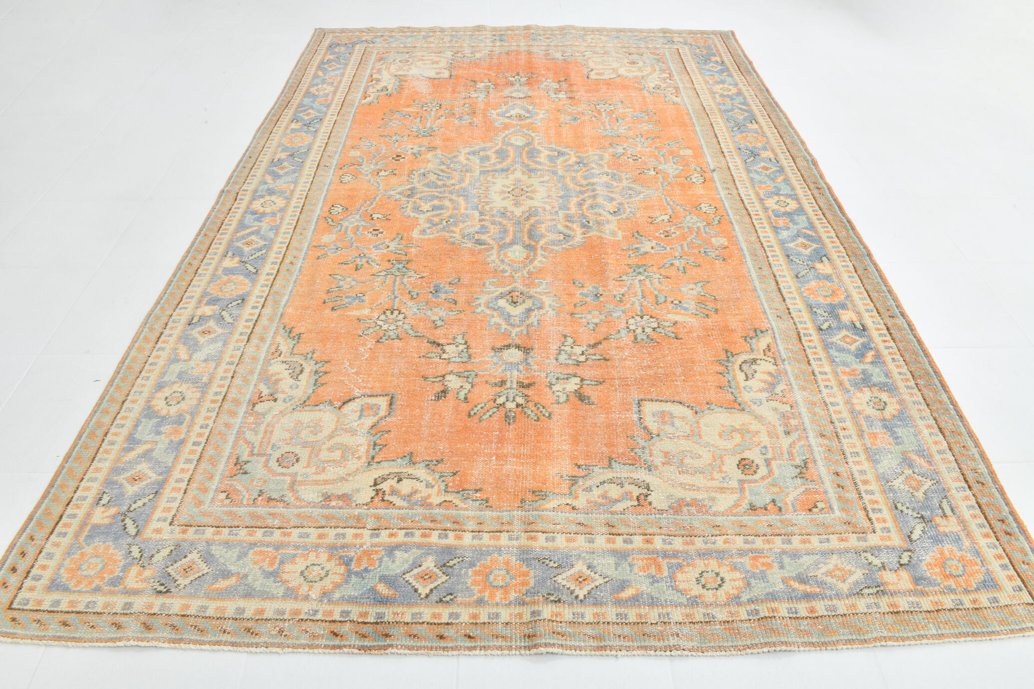 Coral orange 62s vintage rug, 226x331cm