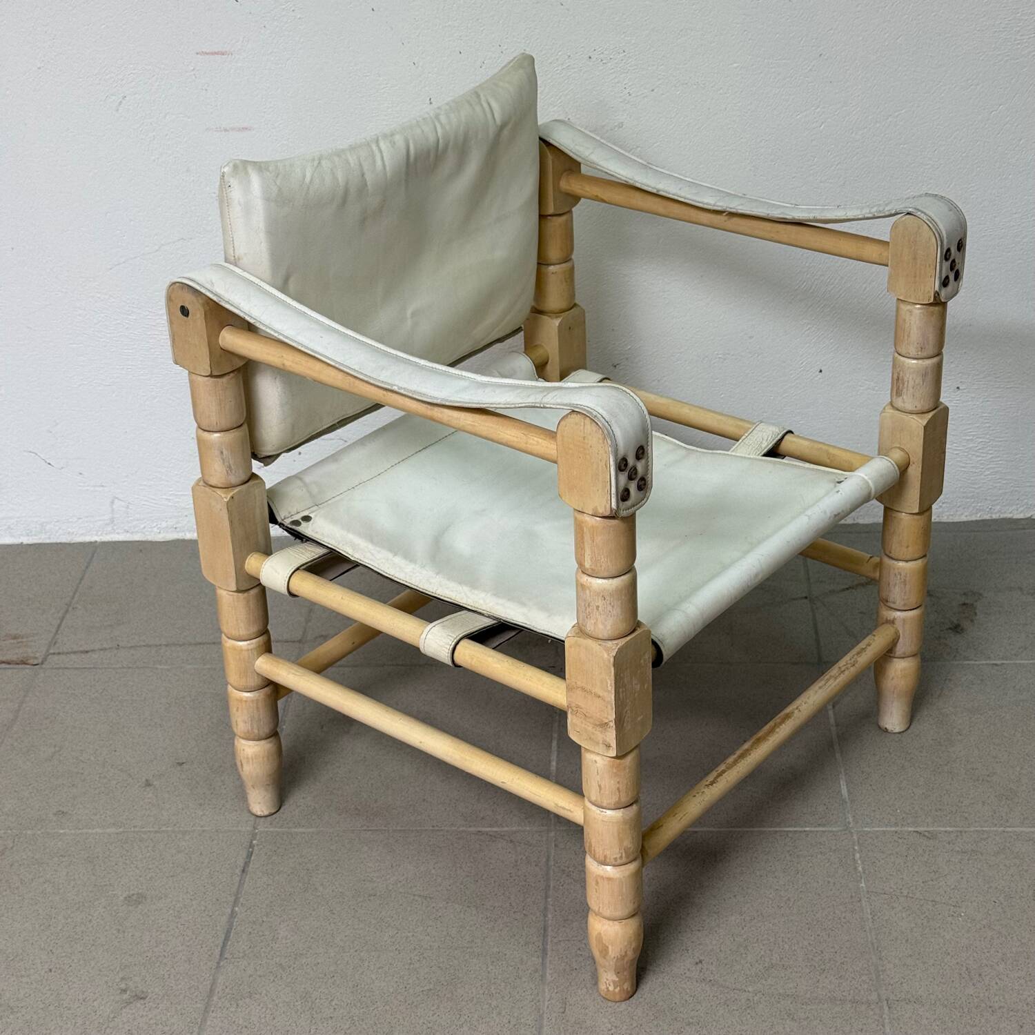 White leather safari armchair