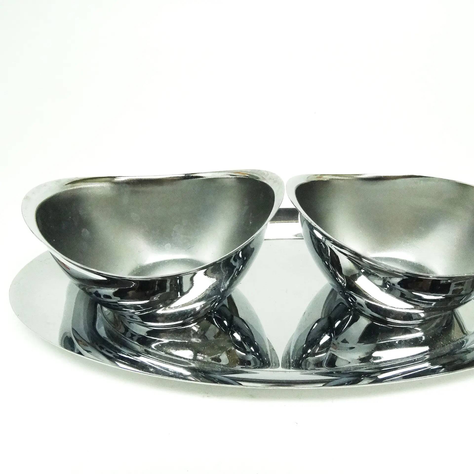 Mid-century modern coffee set, nickel-plated brass, Poland, 1950s