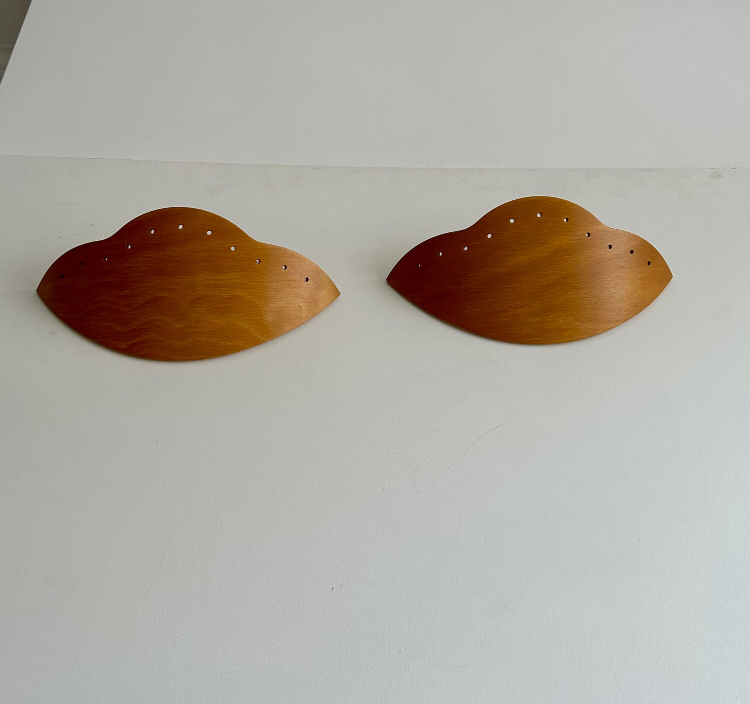 Pair of vintage wall lamps in wood France 1980