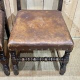 Suite of 4 Louis XIII chairs in oak and leather, early 20th century
