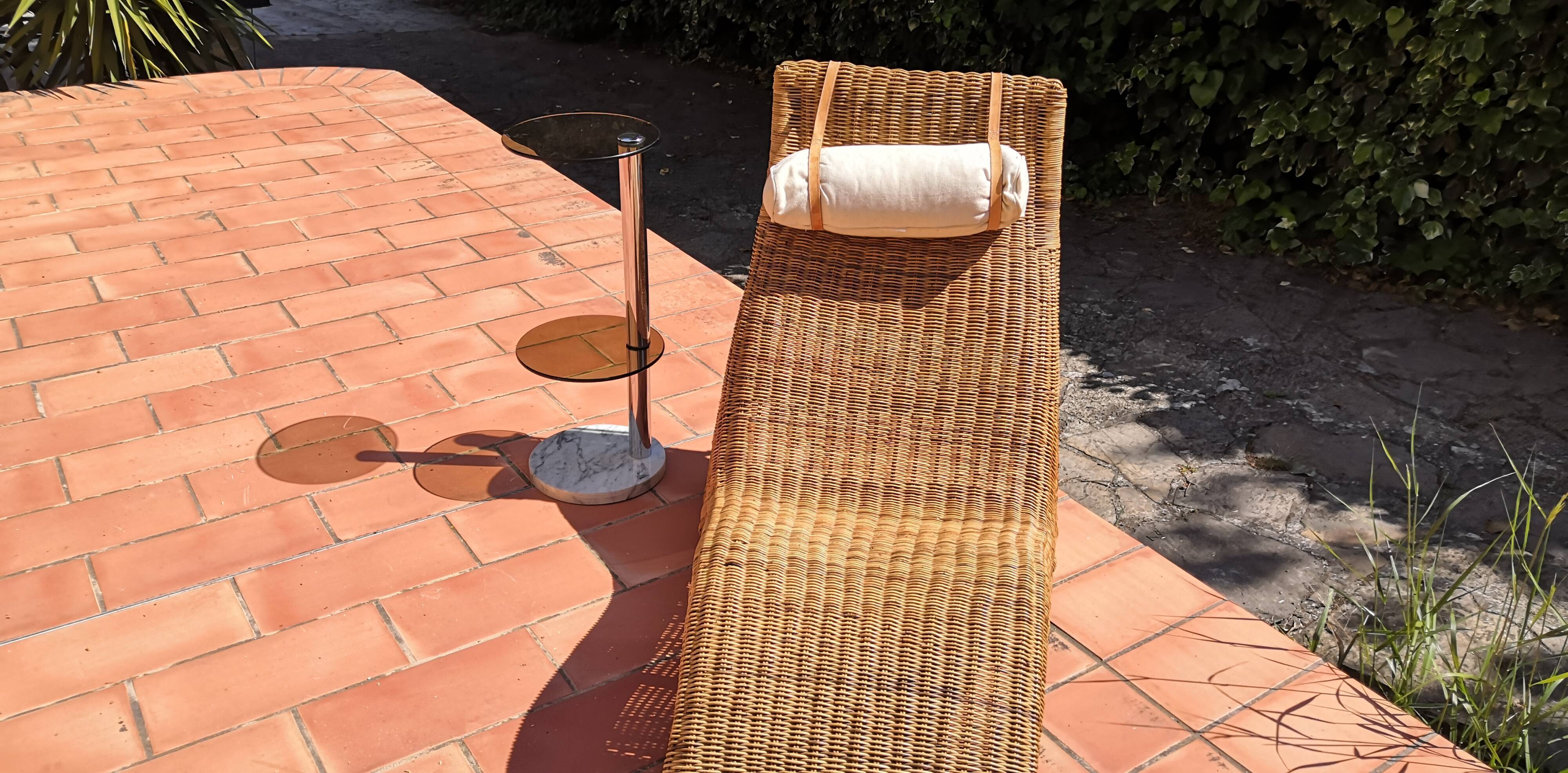 Deck chair sunbed in rattan and bamboo 1960