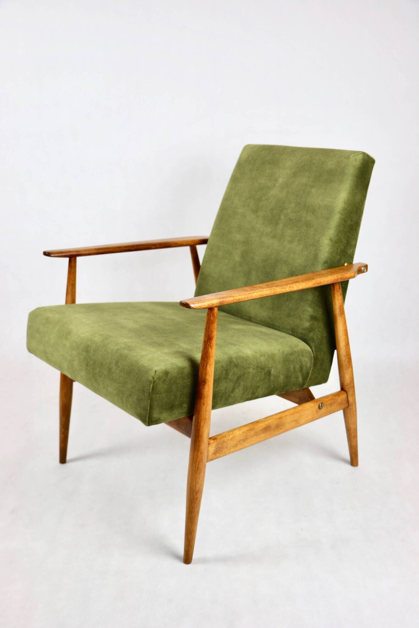 Armchair 'Lis', 1970s olive green design by Henryk Lis - natural wood
