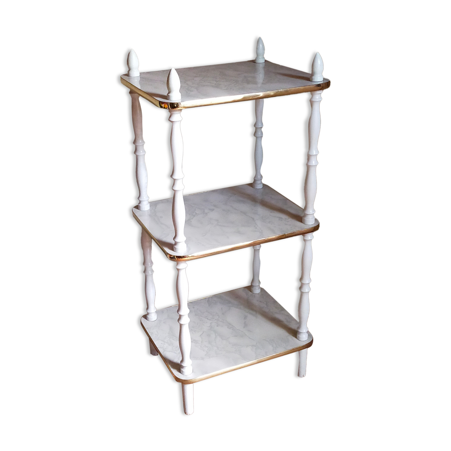 Solid turned wood and formica faux marble shelf to install wood 60s