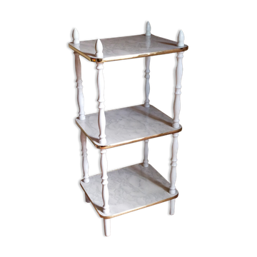 Solid turned wood and formica faux marble shelf to install wood 60s