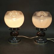 Pair of 1960s Italian Murano Glass, Chrome and Wood Table Lamps
