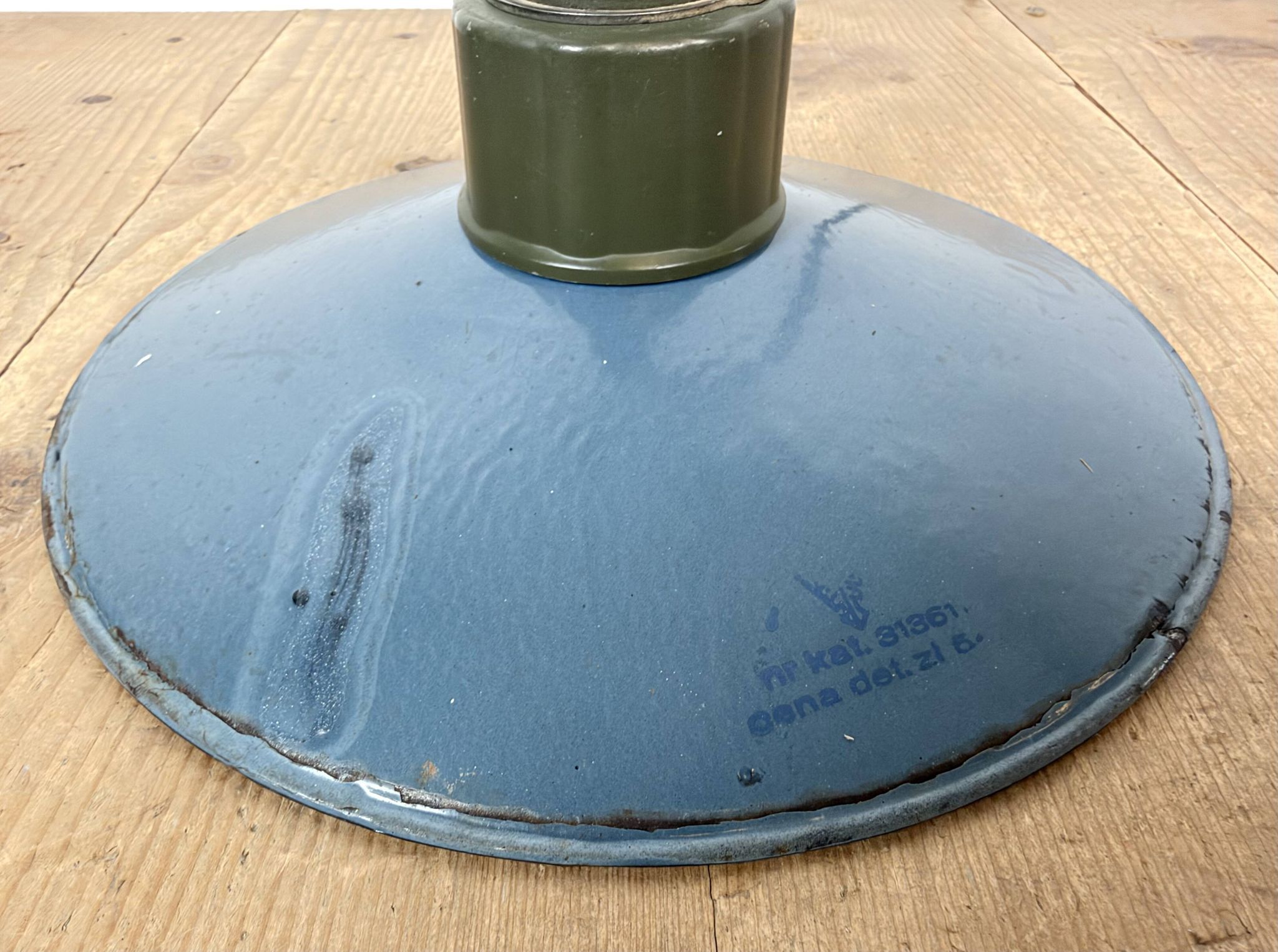 Industrial Blue Enamel Military Pendant Lamp with Cast Aluminium Top, 1960s