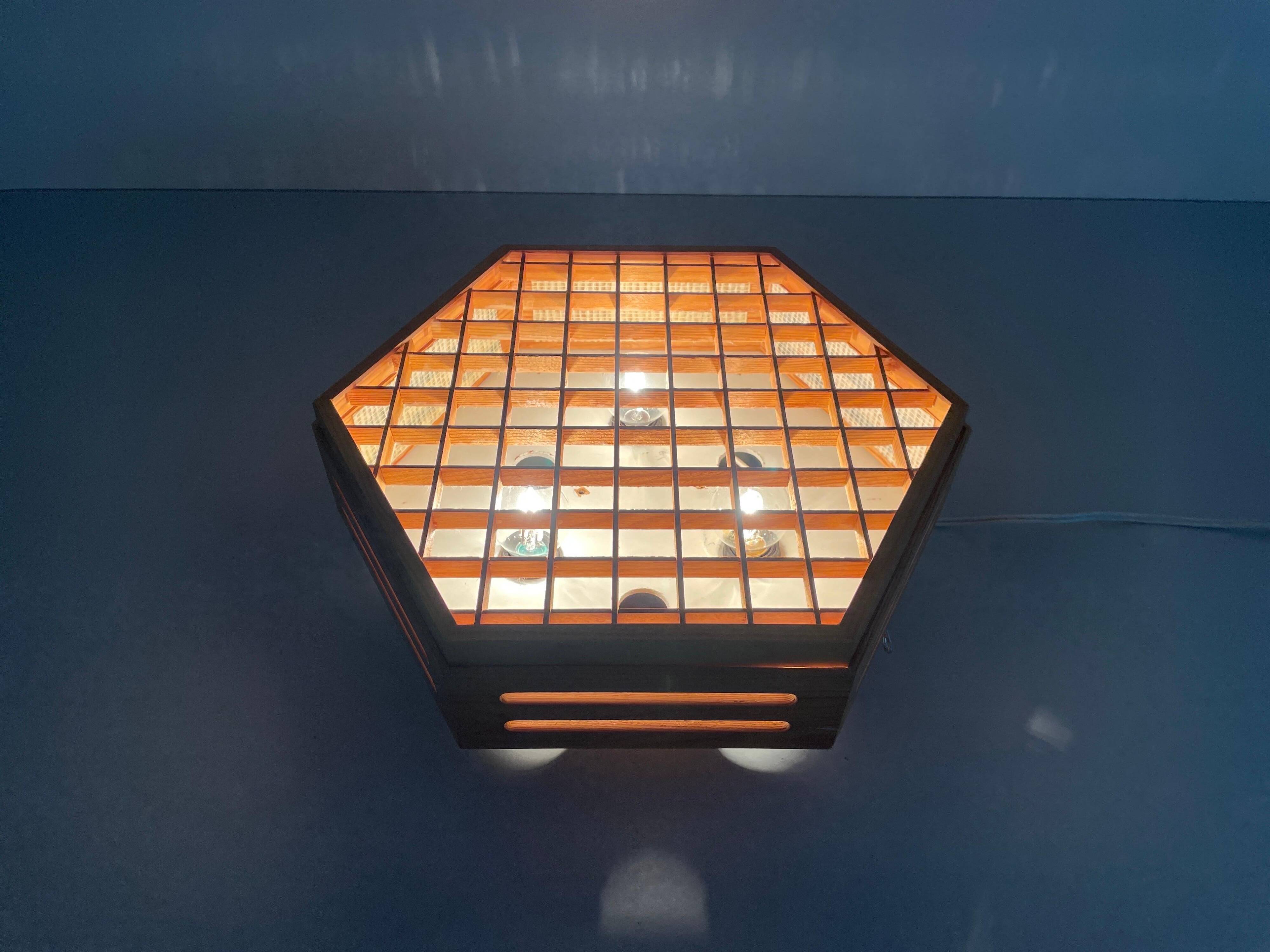 Hexagonal wooden recessed lamp, 1970s, Germany