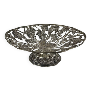 Coupe en métal ajouré motif feuille de vigne et raisin, XXe siècle