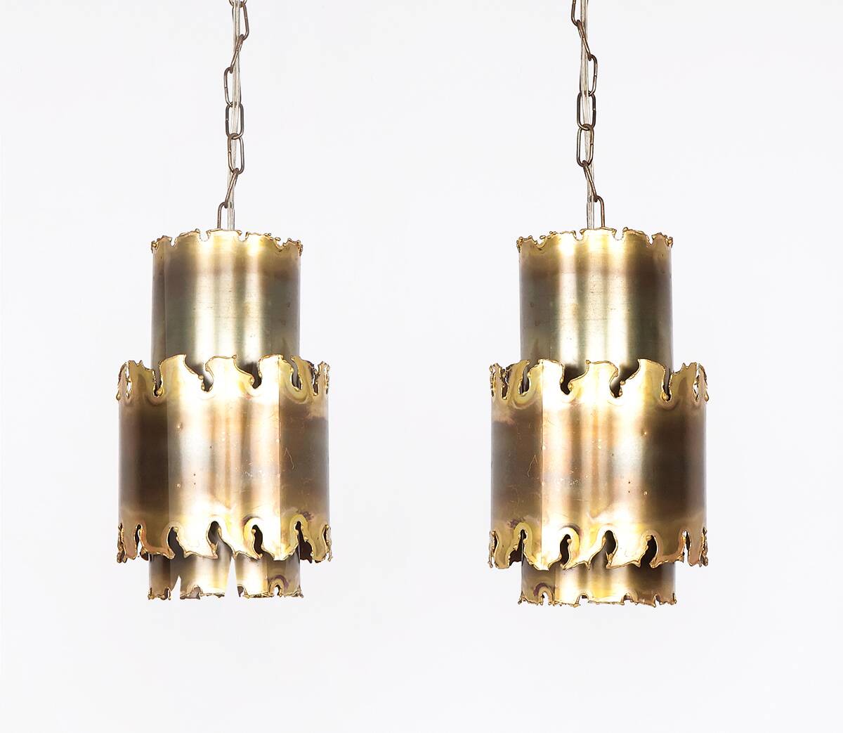 Set of 2 vintage Holm Sorensen brass pendant lamps 6400