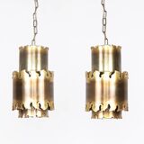 Set of 2 vintage Holm Sorensen brass pendant lamps 6400
