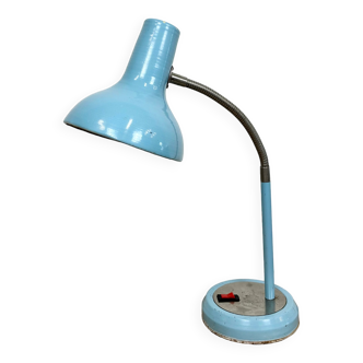 Lampe de table industrielle en col de cygne bleu, années 1960