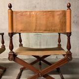 Pair of folding armchairs with leather seats