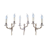 Trio d'anciennes appliques en bronze - style Louis XV - 2 feux