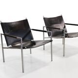 Set of black leather SZ02 armchairs by Martin Visser for t Spectrum