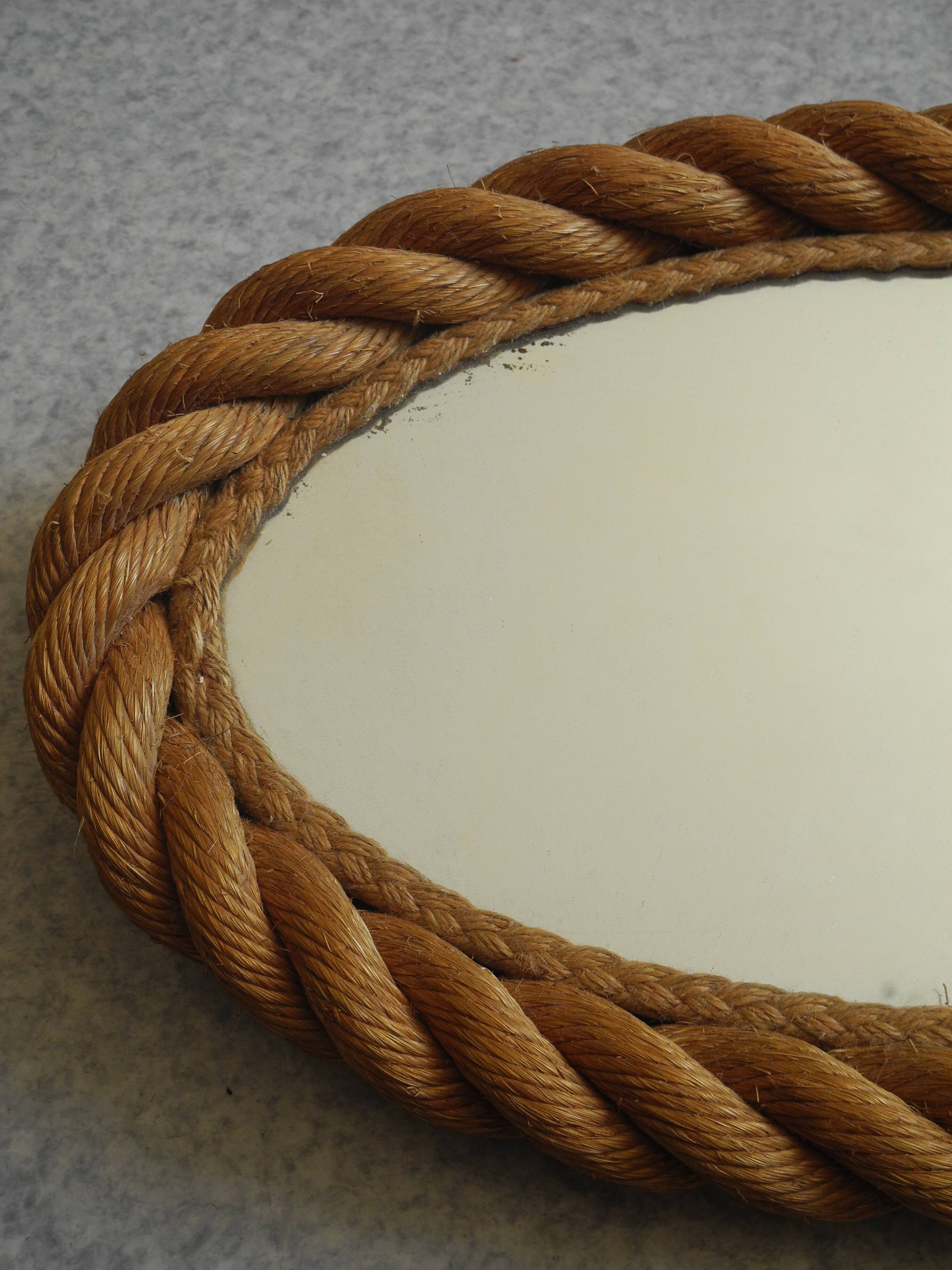 old rope mirror Audoux Minet vintage design 1950s old mirror 50s