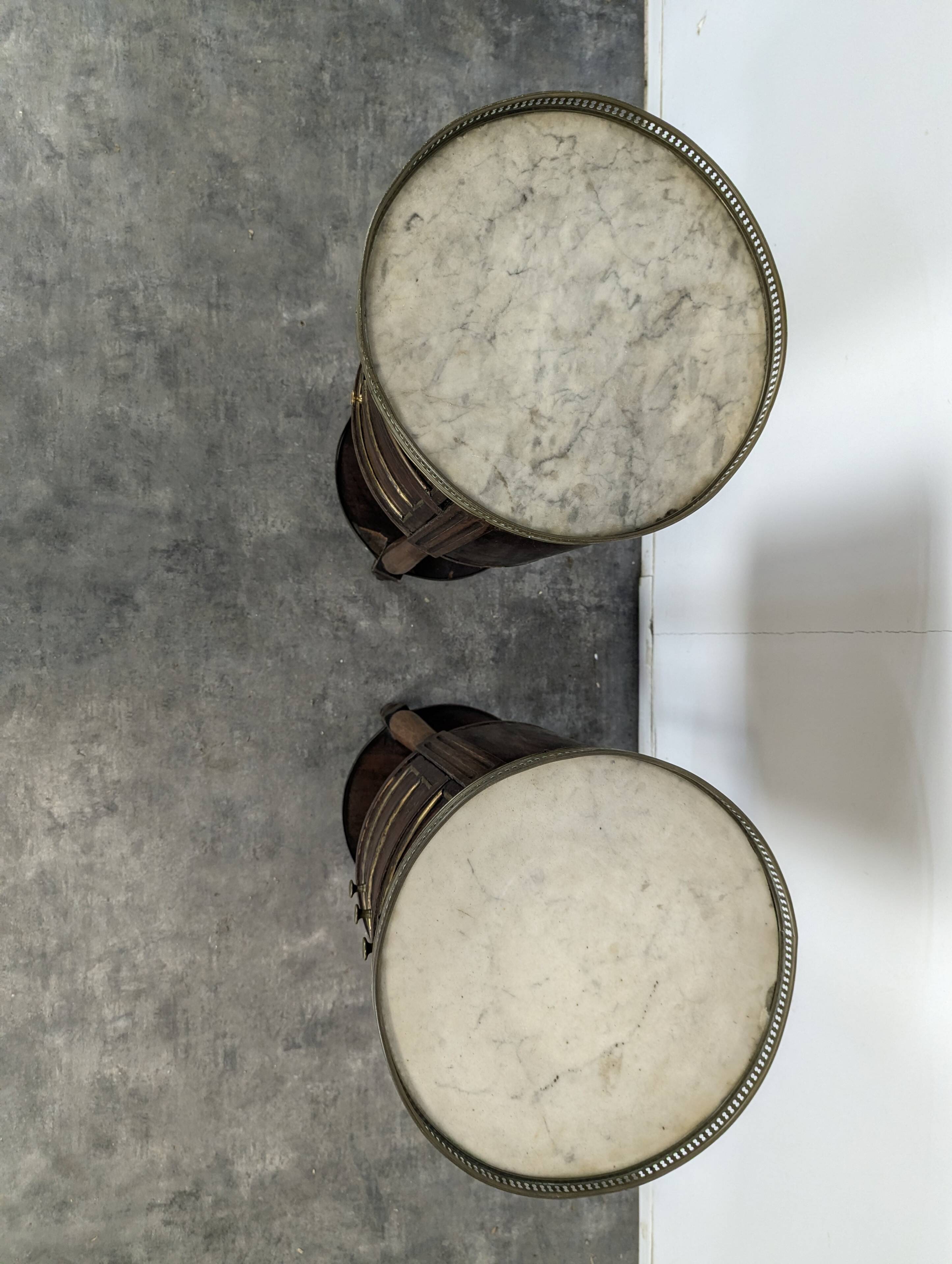 Pair of Louis XVI style bedside tables with a gallery.