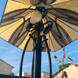 5913 table lamp with brown glass shade Tiffany type