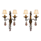 Maison Baguès, paire d'appliques en fer forgé et tôle dorée vers 1900