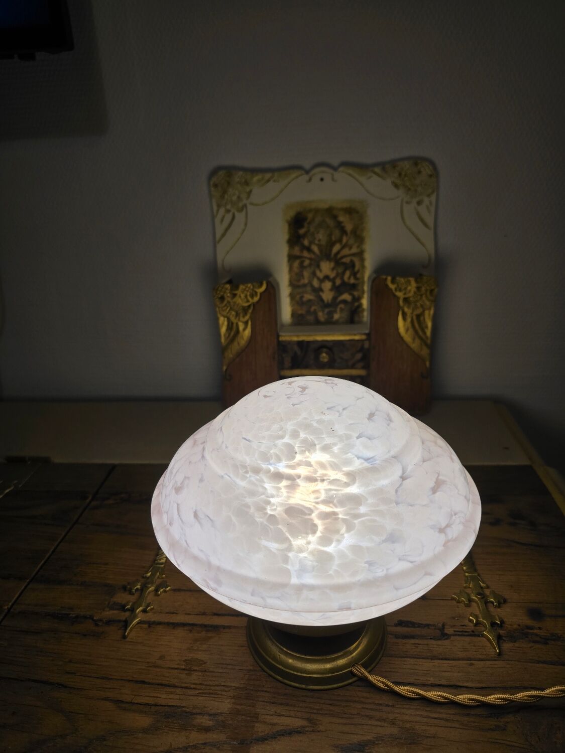 Clichy pink glass globe bowl converted into a table lamp.