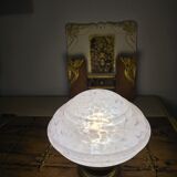 Clichy pink glass globe bowl converted into a table lamp.