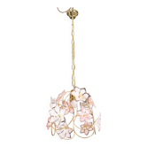 Charmant lustre vintage Murano fleurs blanches et roses