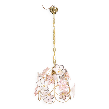 Charming Murano vintage chandelier white and pink flowers