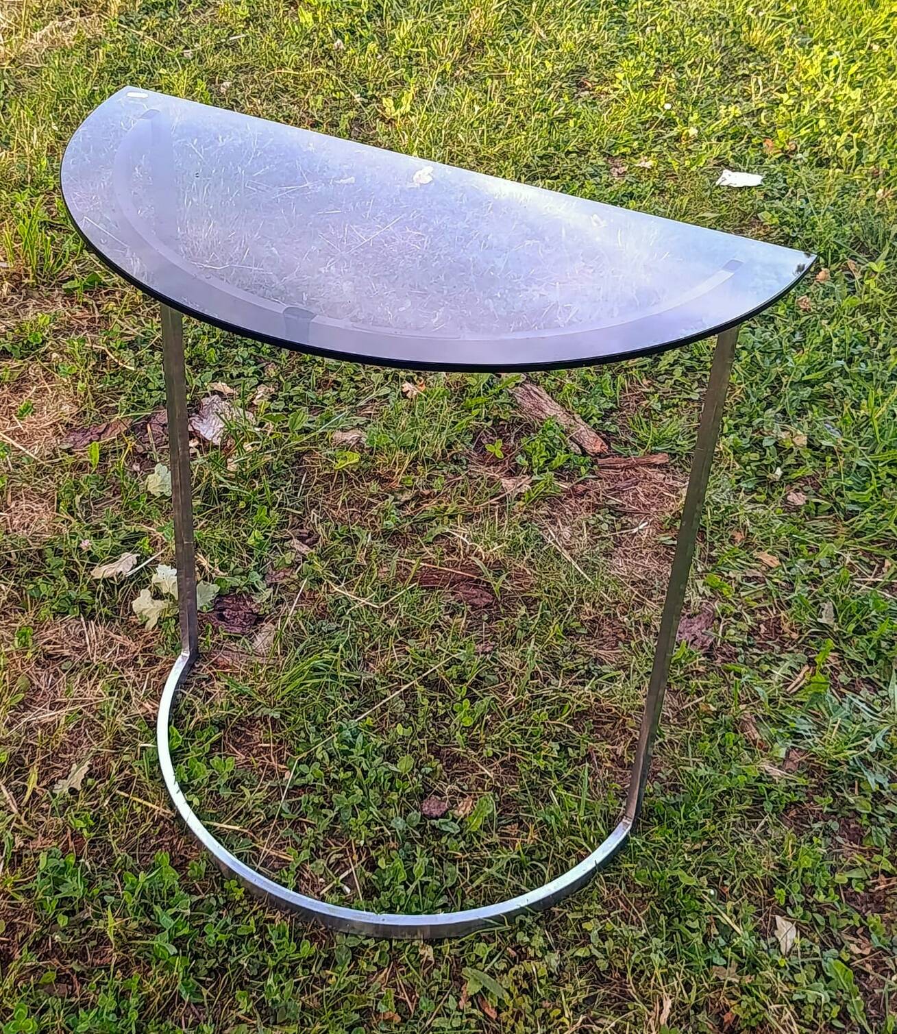 Smoked glass demi-lune console - 1970s