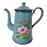 Old enamelled coffee maker, flowers in relief