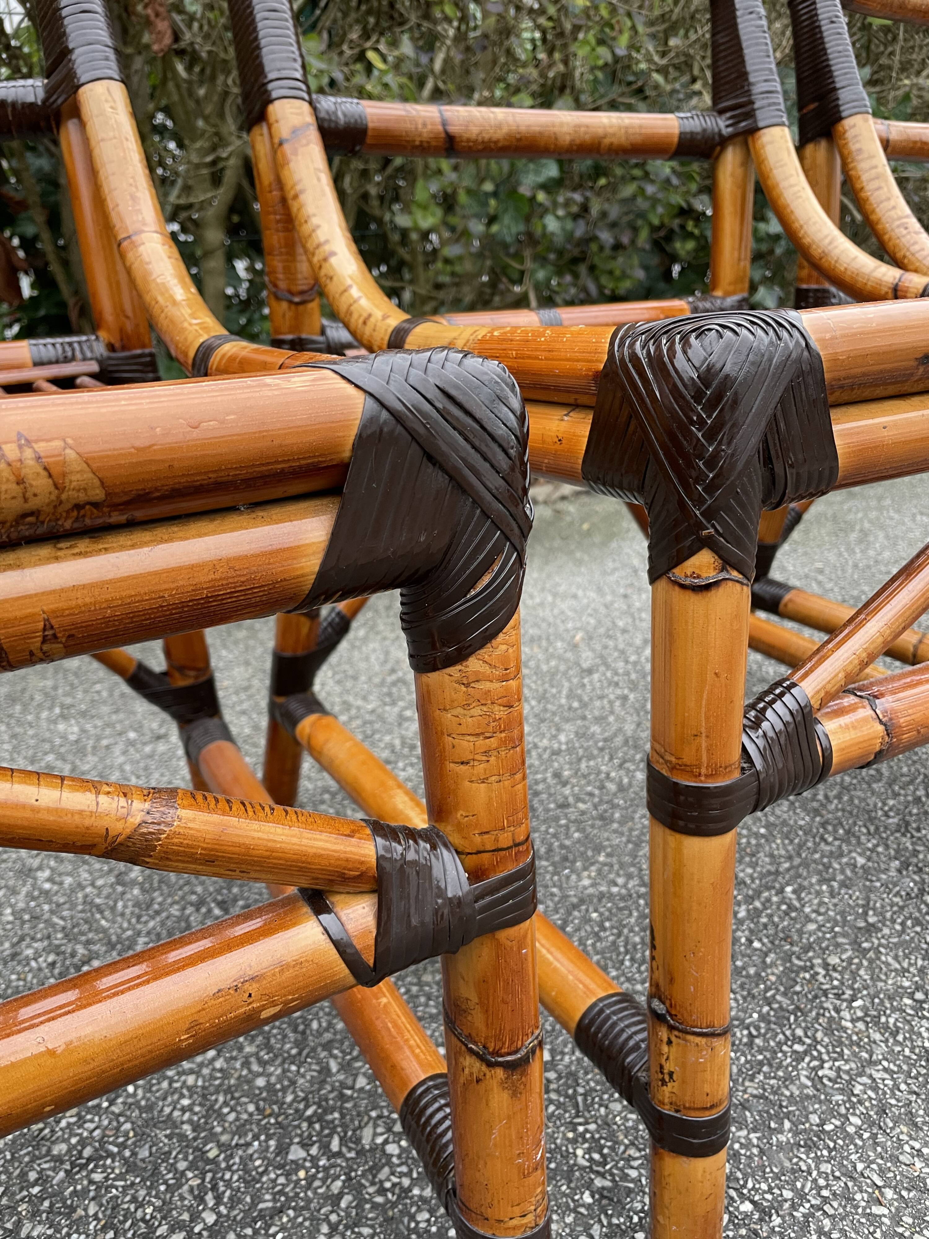 4 chaises en bambou et cannage