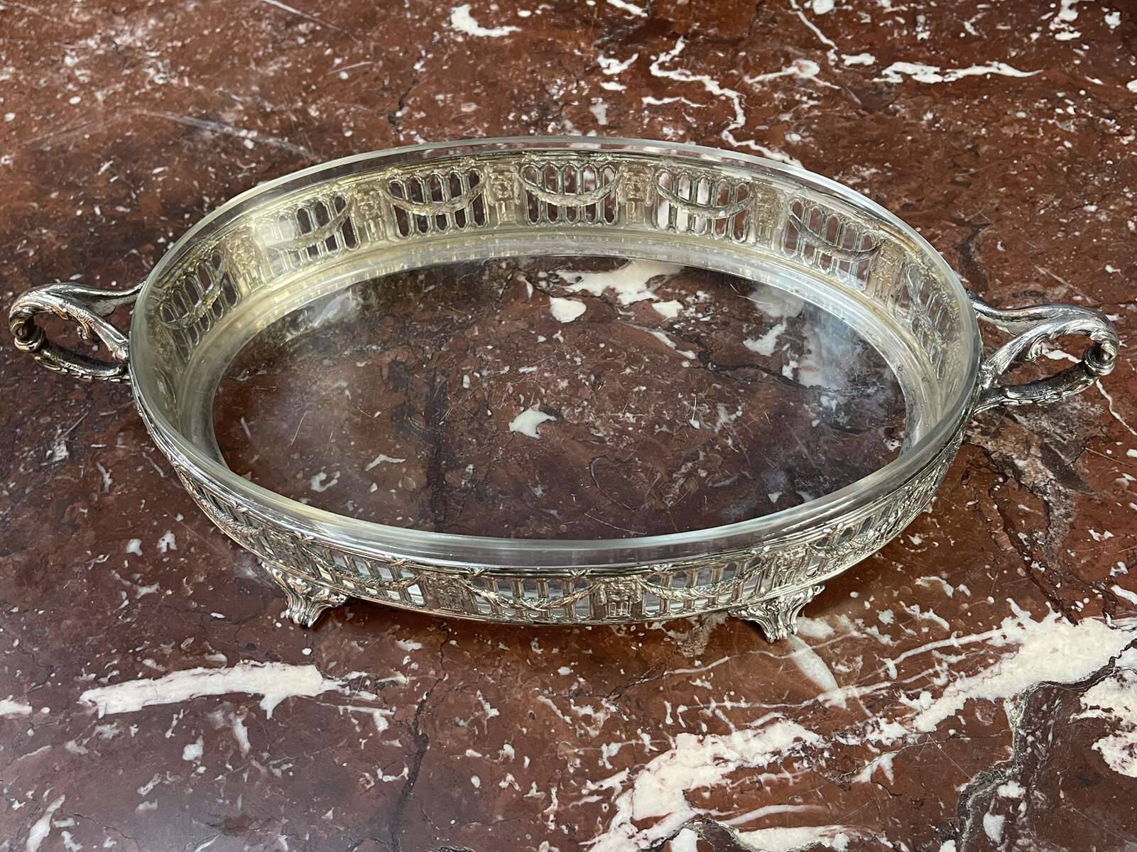 Silver-plated metal and glass centerpiece from the early 20th century