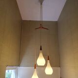 Holmegaard - Michael Bang - triangle Raindrop pendant lamp - Opal white - Teak - Midcentury design cluster pendant light