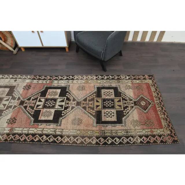 1970s Turkish Oushak Handmade Wool Cotton Orange Runner Rug 117x391