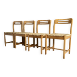 Set of 4 straw chairs in light wood - design 1970