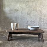 Petit banc bas asiatique en teck ancien upcyclé H:21 l:23 L:70