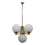 Art Deco brass chandelier with opaline glass, Czechoslovakia, 1930s