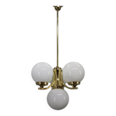 Chandelier en laiton Art Déco avec verre opalin, Tchécoslovaquie, années 1930