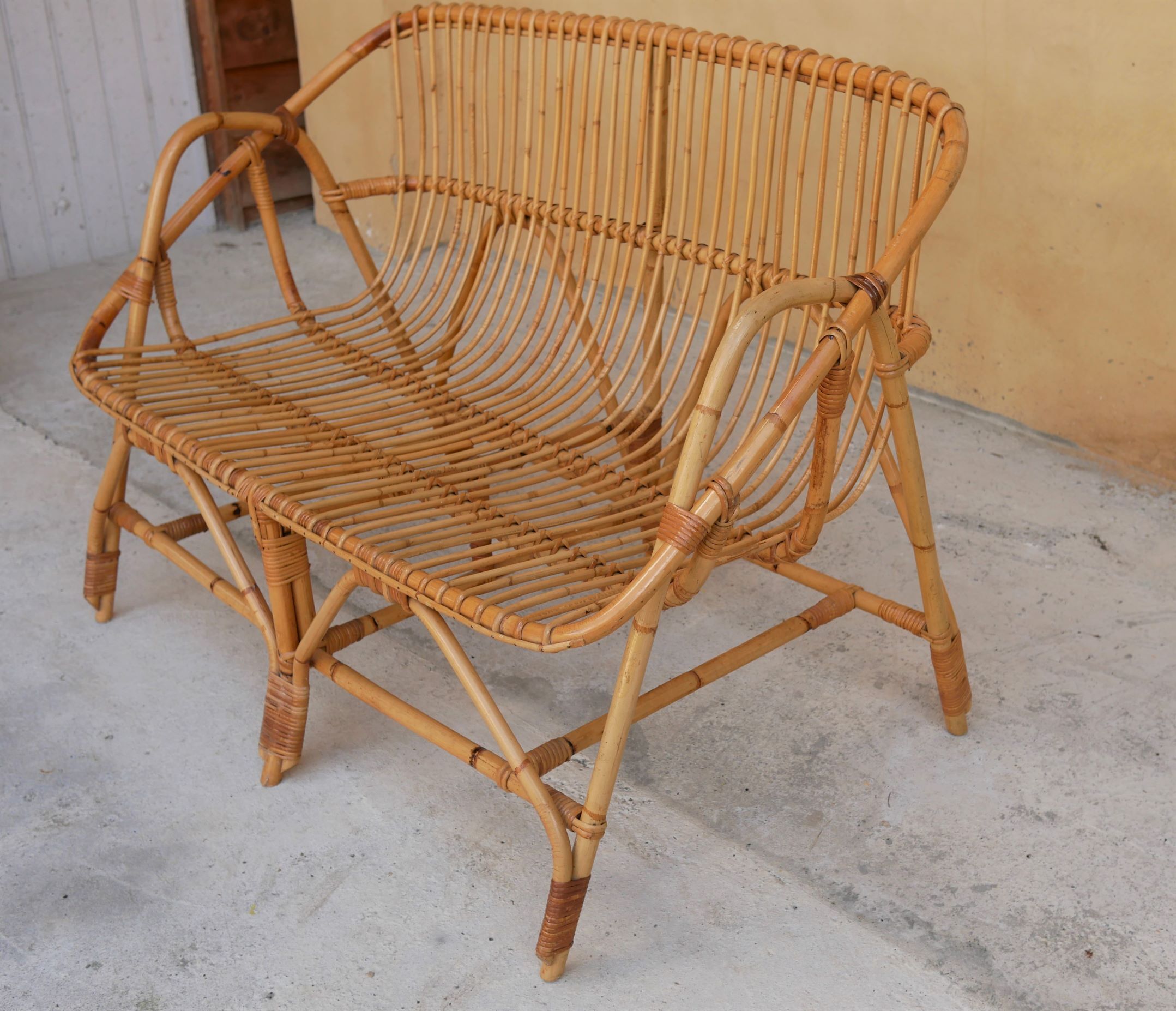 Vintage rattan bench