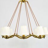 Large Viennese Modernism curved brass wave chandelier by Hugo Gorge, 1940s