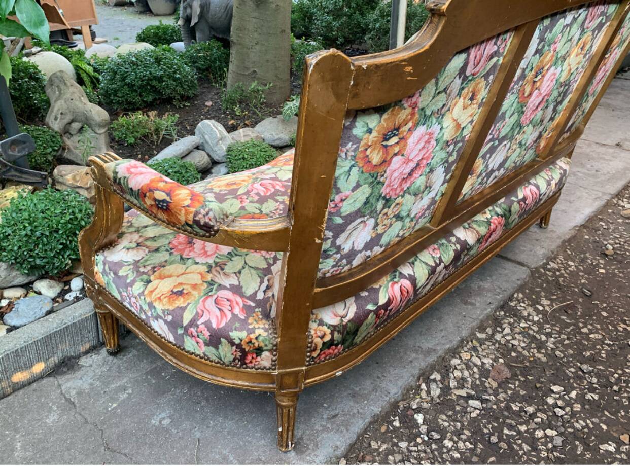 19th-century floral velvet bench
