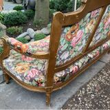 19th-century floral velvet bench